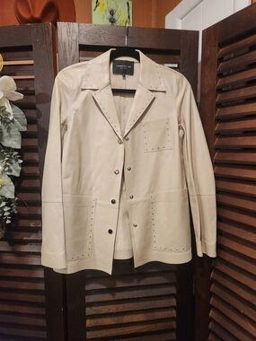 Lafayette 148 New York Beige Leather Stud-Trim Jacket